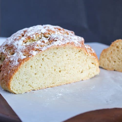 gluten free artisan bread interior on a wooden board.