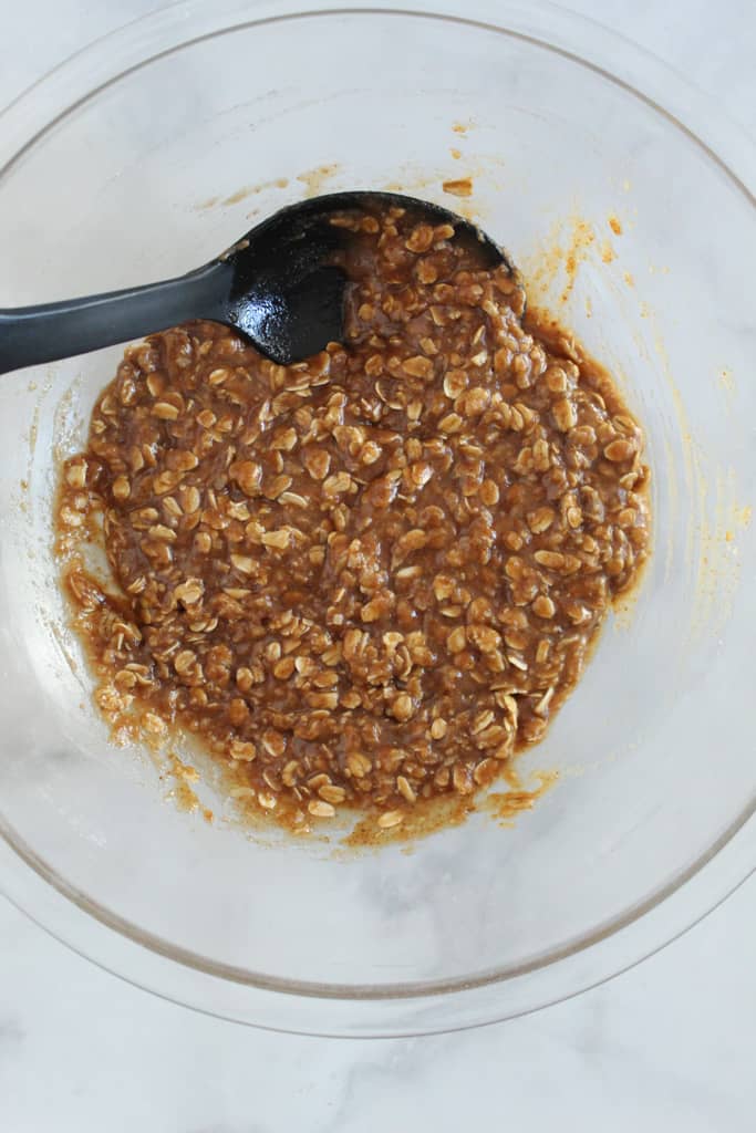 overhead shot of batter in a glass bowl