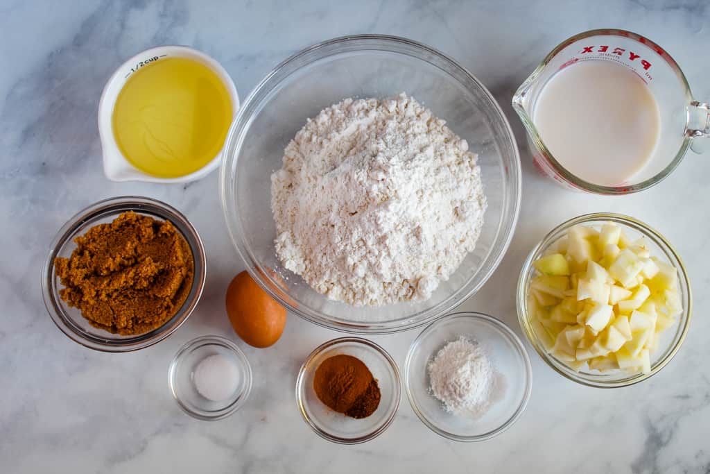 gluten free apple muffins ingredients on the counter