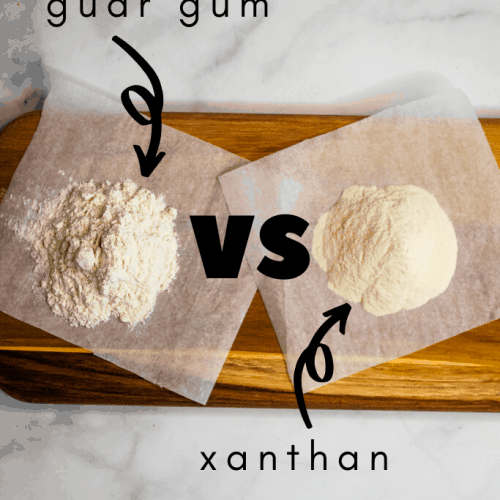 guar gum and xanthan gum on a cutting board