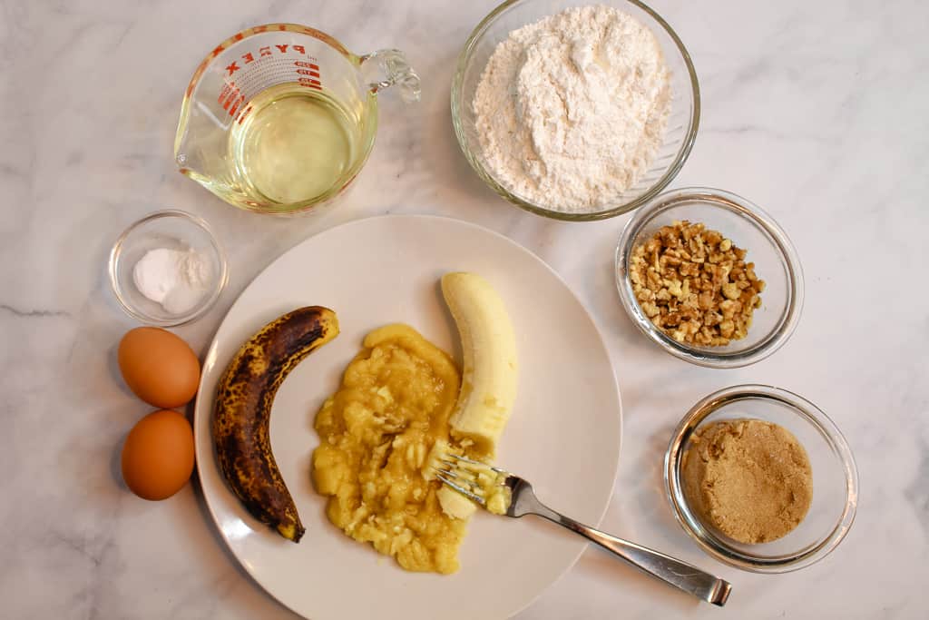 gluten free banana muffins ingredients on the counter