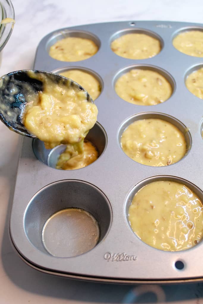 gluten free banana muffins portioned out batter