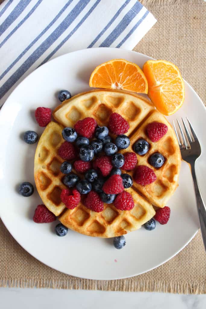 gluten free Belgian waffles on a white plate