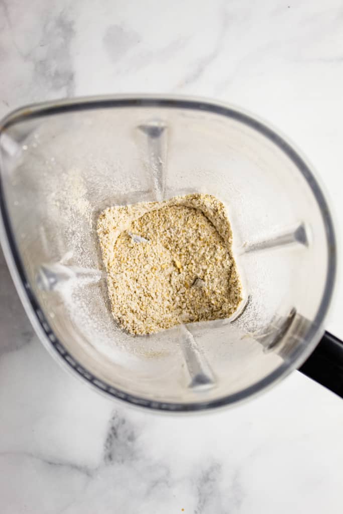 overhead shot of oats in a blender