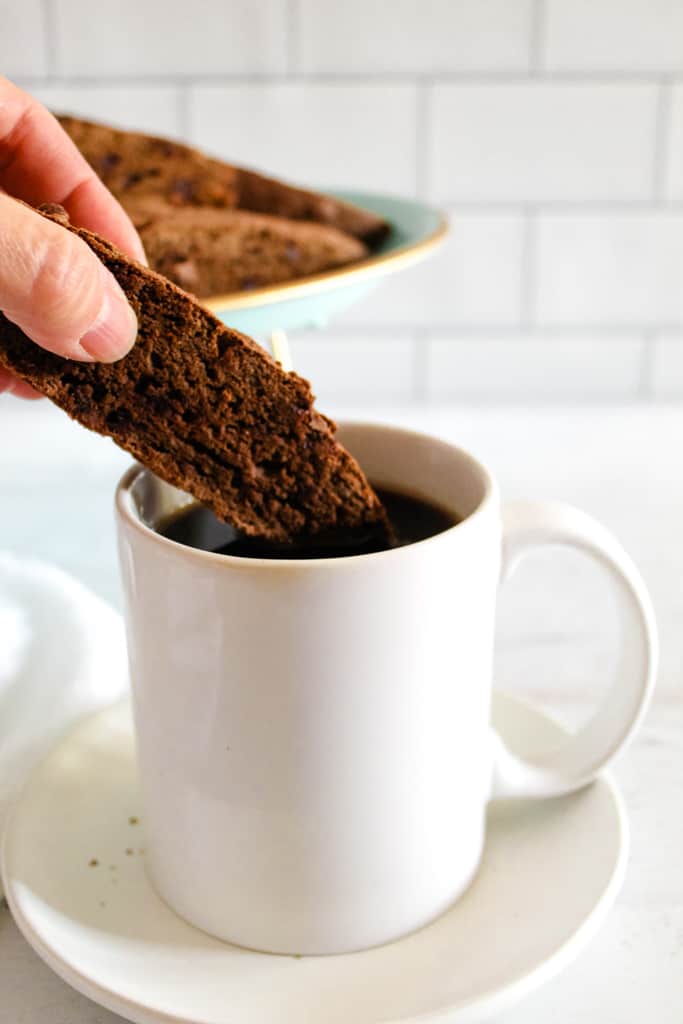 side shot of dunking biscotti
