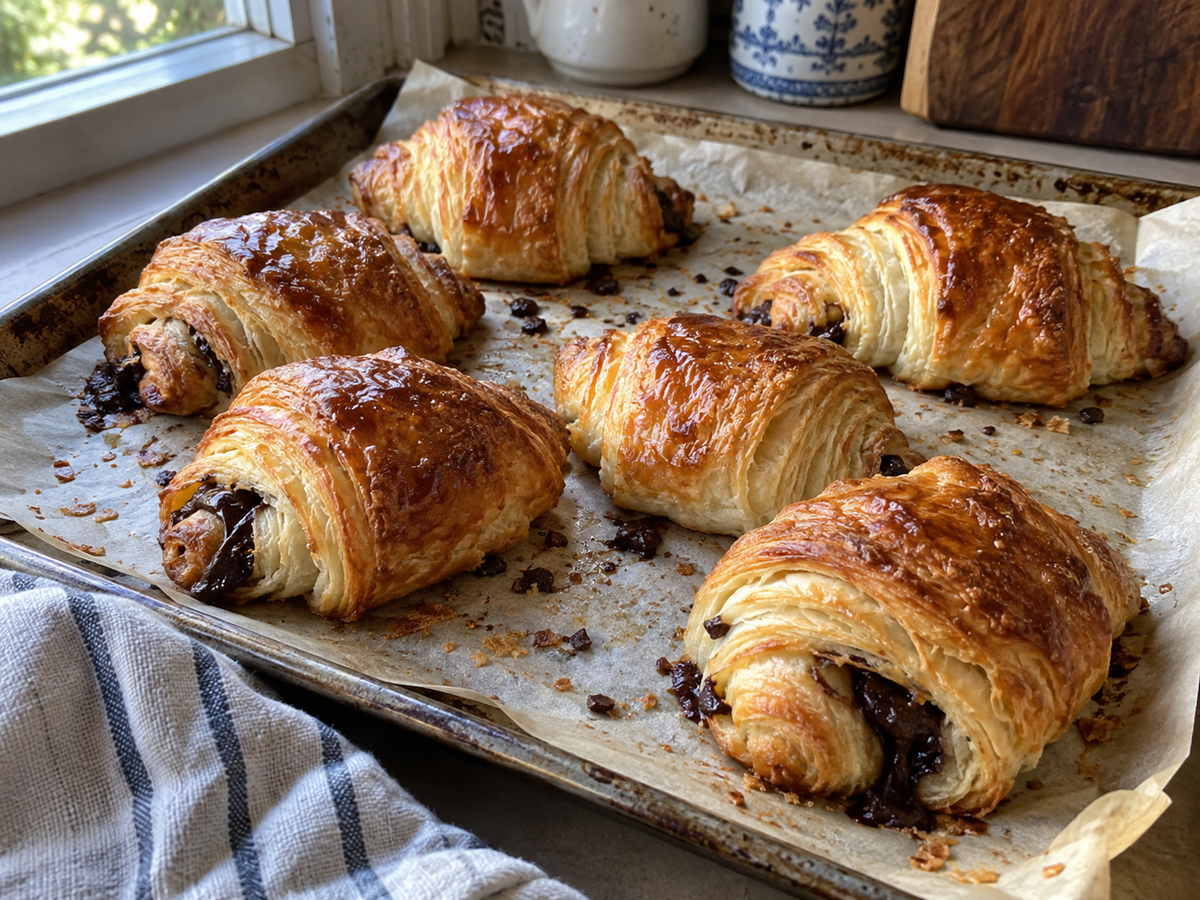baked croissants on a baking sheet