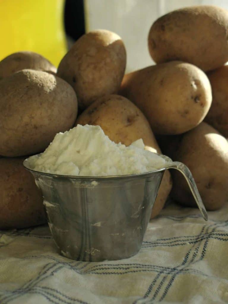 potato starch in a measuring cup.