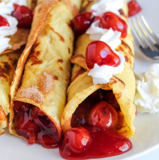 gluten free crepes filled with cherry pie filling