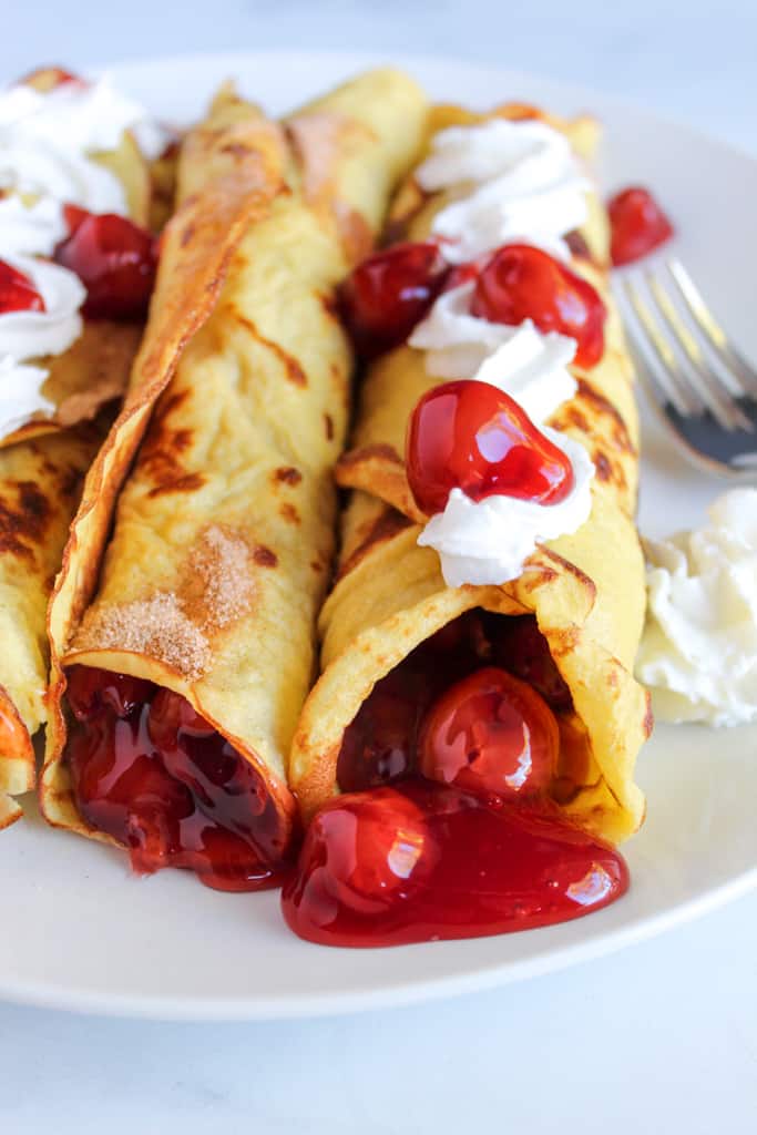 gluten free crepes filled with cherry pie filling