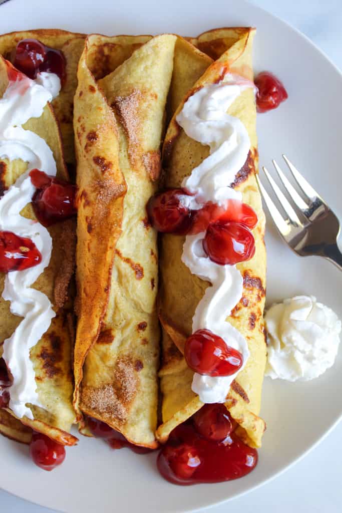 gluten free crepes with cherry pie filling