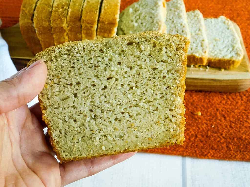 up close of a slice of vegan sandwich bread