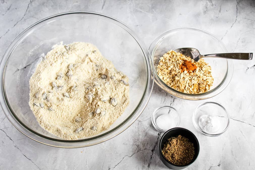 glass bowls with gluten free irish soda bread ingredients