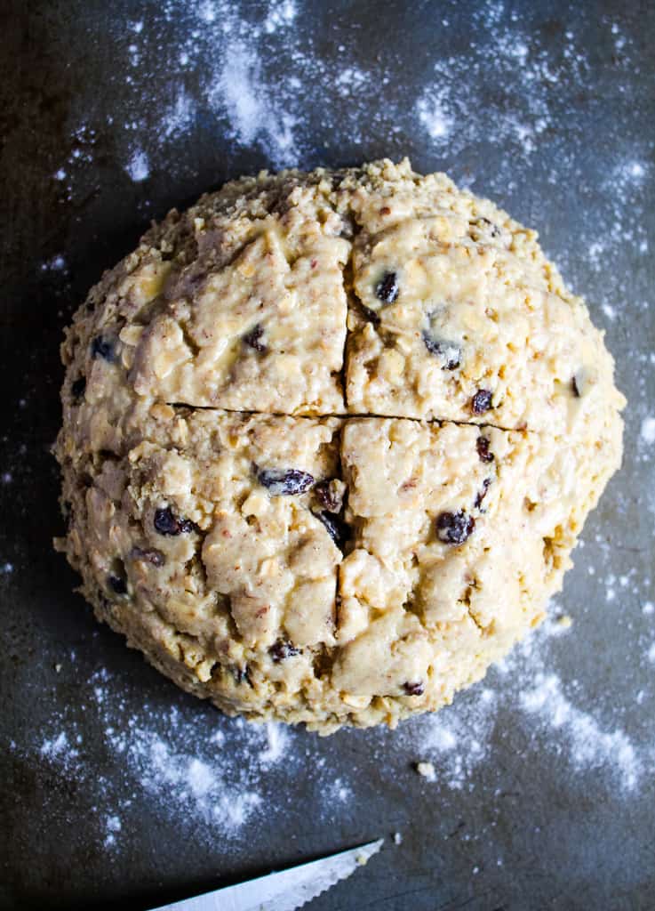 gluten free irish soda bread dough with a cross on top