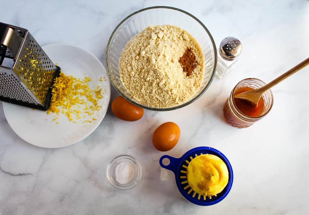 Gluten free lemon blueberry scones ingredients on a white countertop