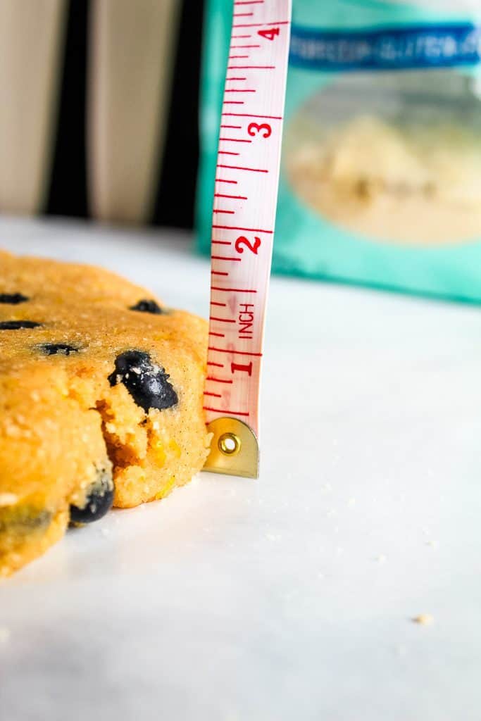 gluten free lemon blueberry scones measuring 1 inch thick