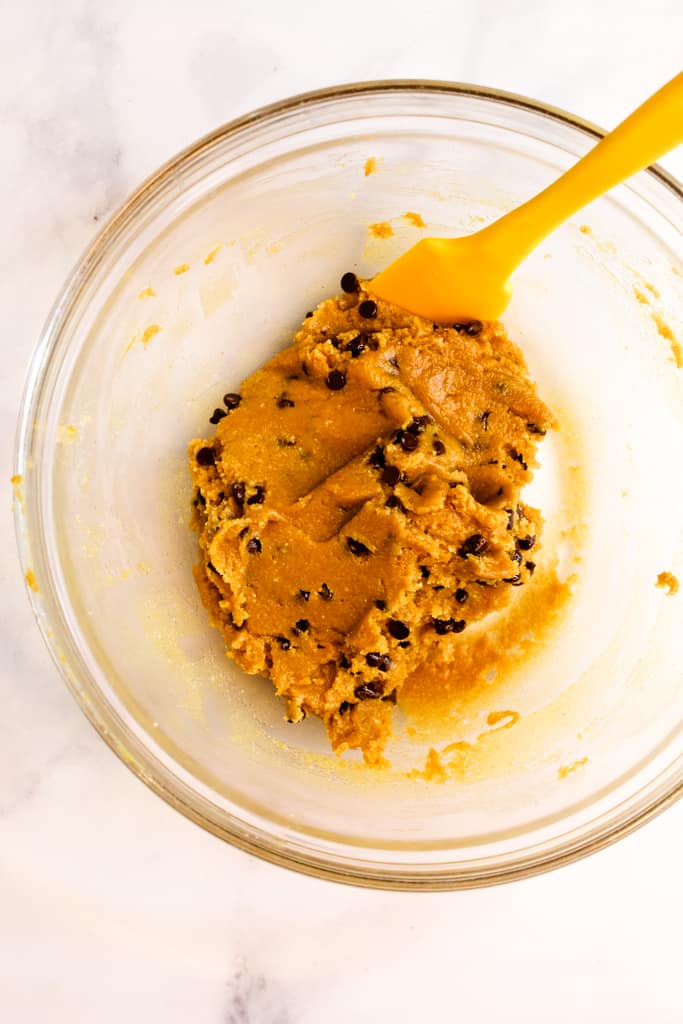 gluten free peanut butter muffins batter in the bowl