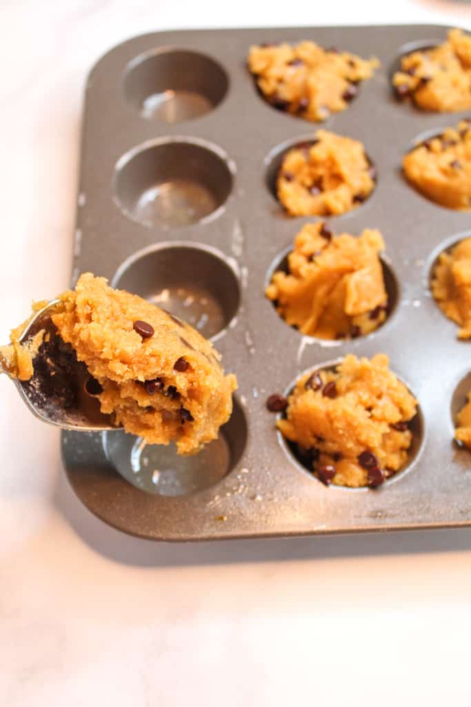 gluten free peanut butter muffins portioned in a pan