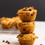 gluten free peanut butter muffins stacked on top of each other