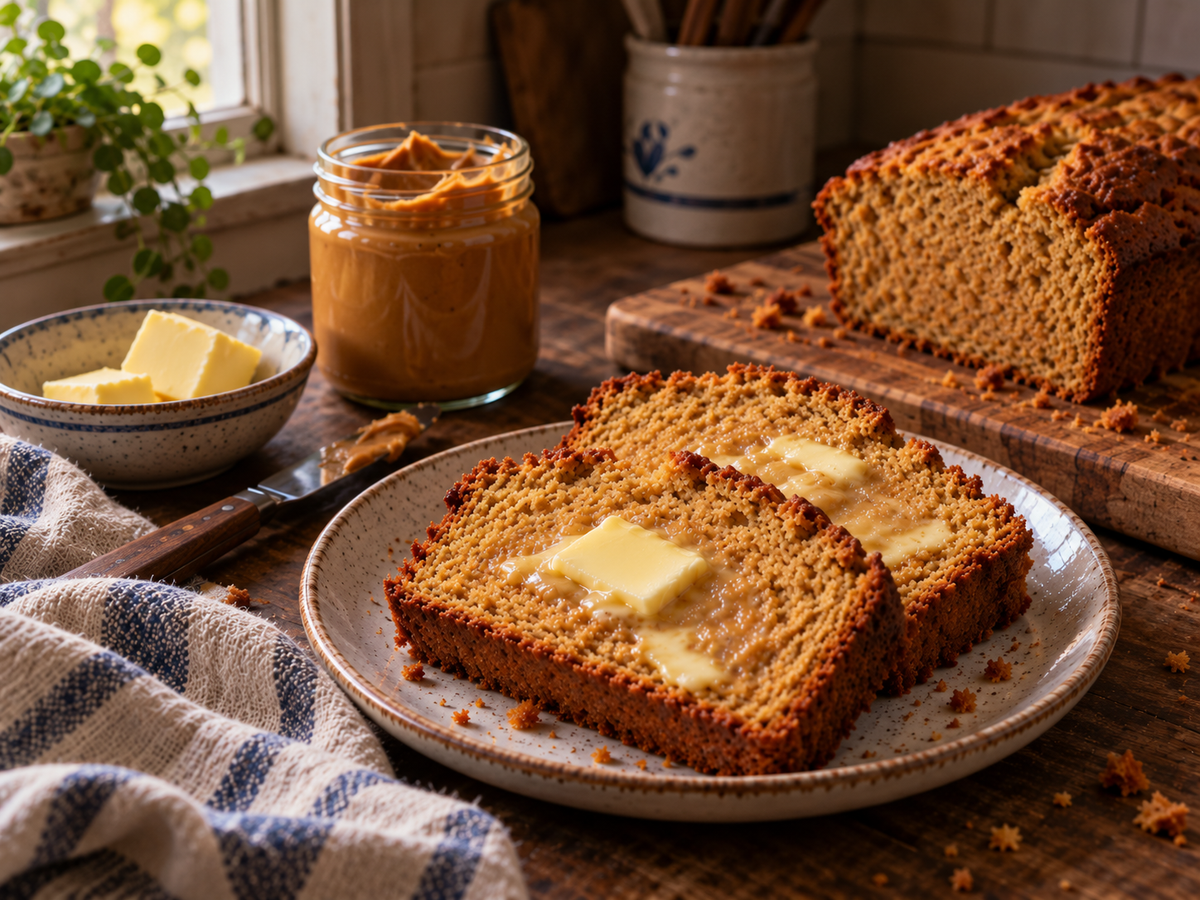 gluten free peanut butter bread slice with butter