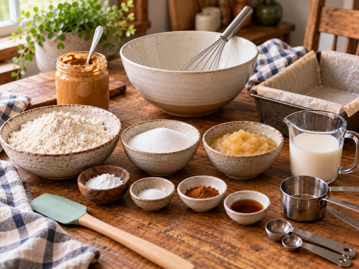 Peanut butter bread ingredients on counter