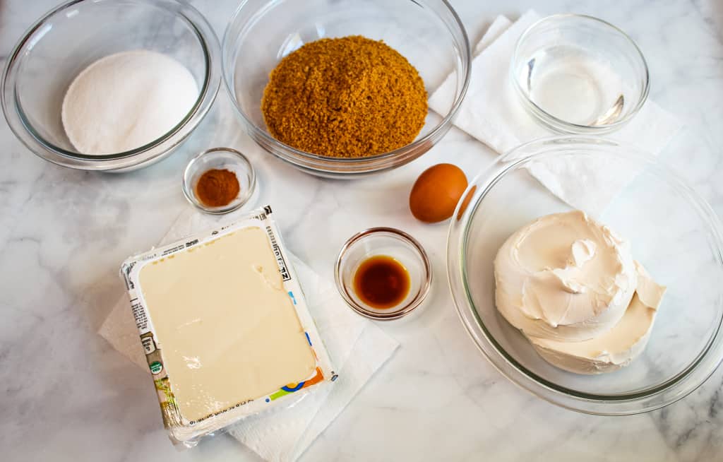 gluten free dairy free cheesecake ingredients sitting on a counter