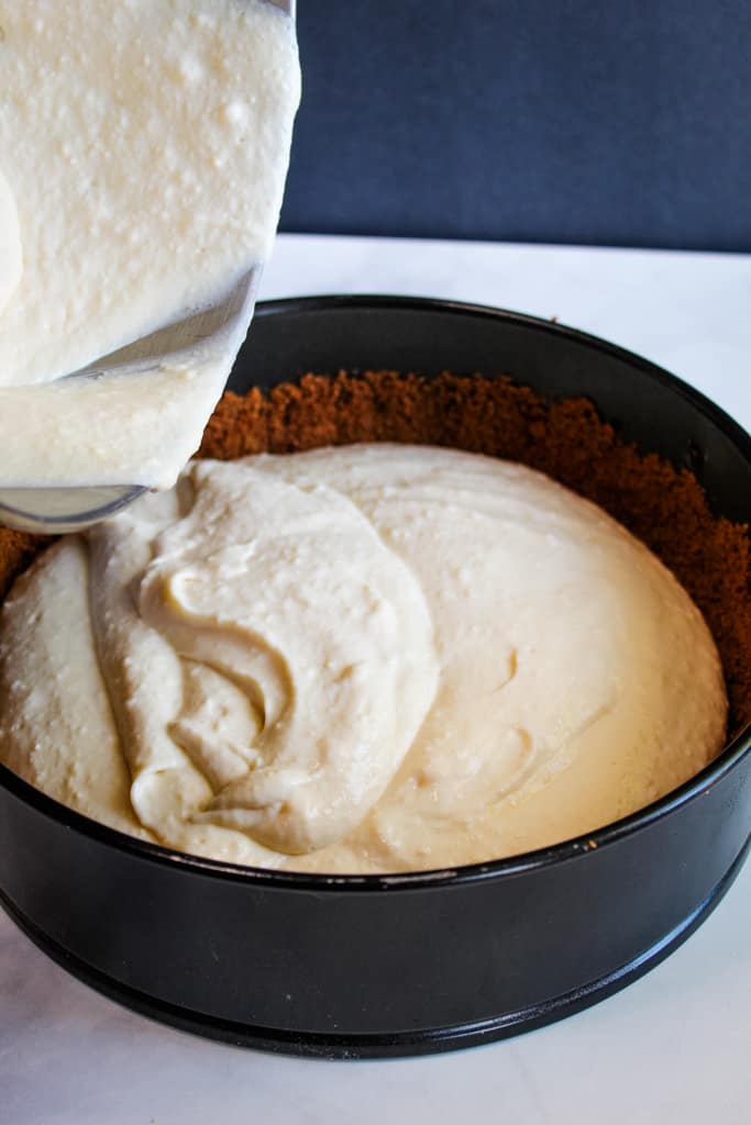gluten free dairy free cheesecake in a baking pan