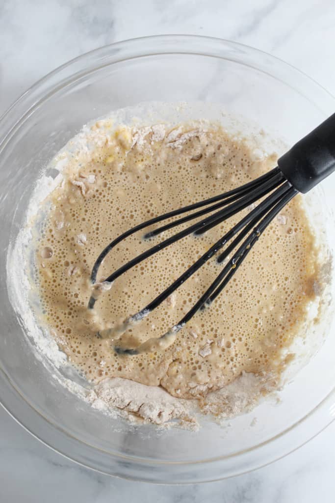 rice flour pancakes liquid ingredients in a bowl