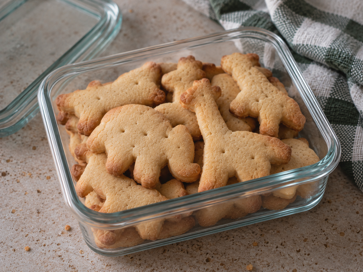 animal crackers in a glass storage container