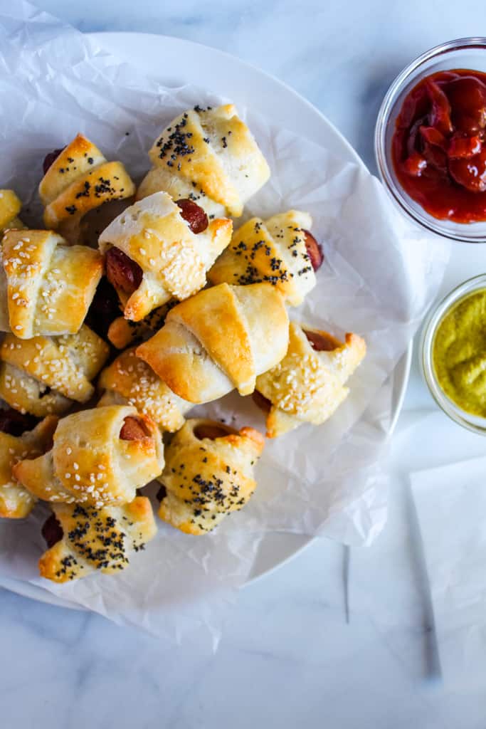 gluten free pigs in a blanket served with dipping sauces