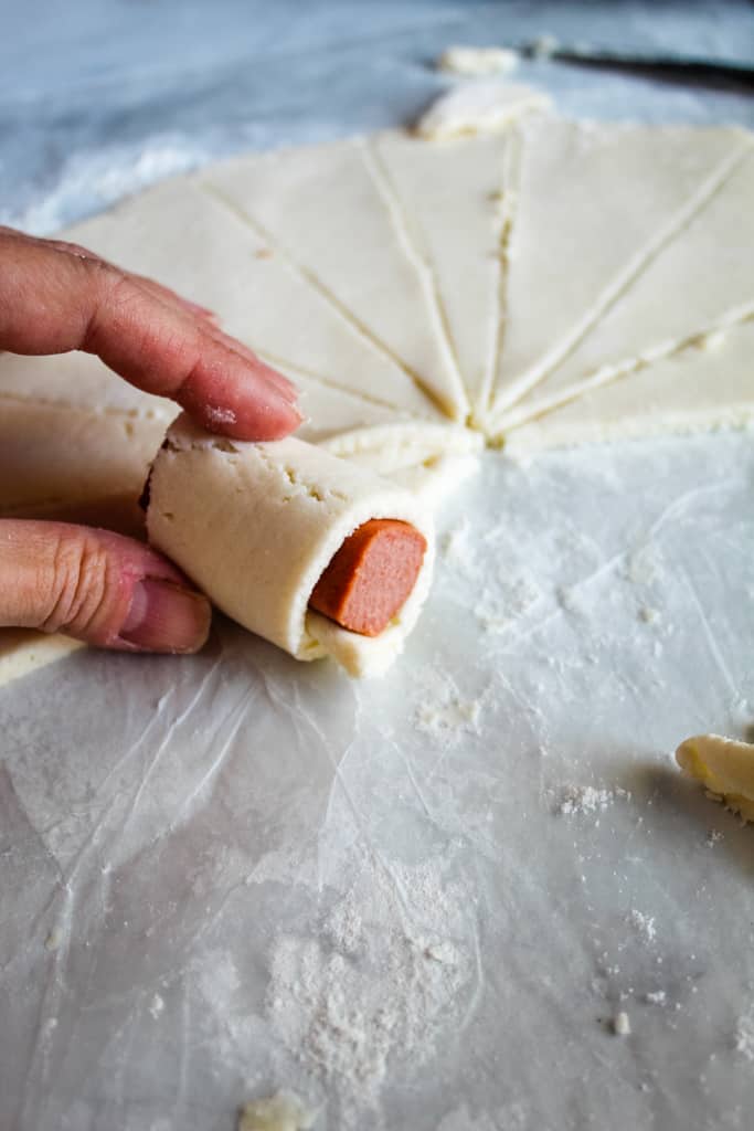 gluten free pigs in a blanket rolled up