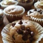 Blender Gluten Free Mini Muffins with Chocolate Chips in a muffin cup.