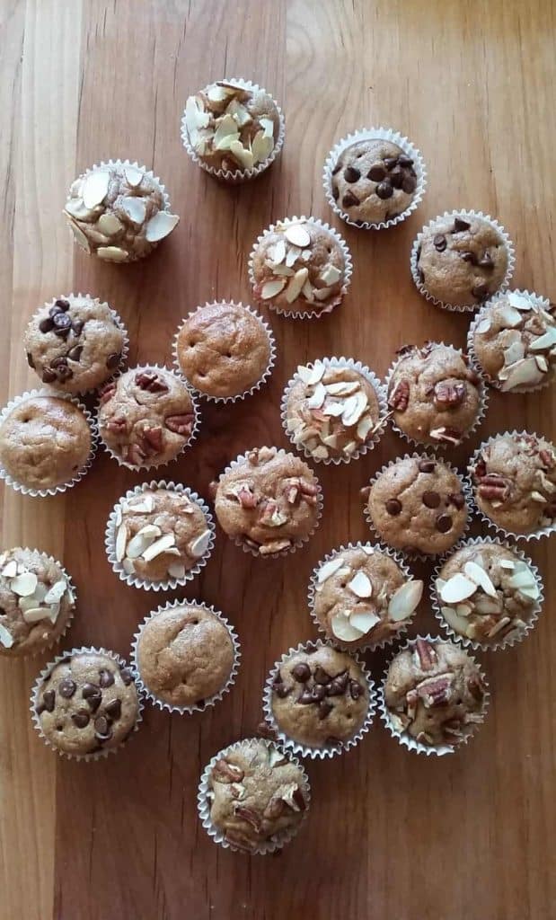 Easy Gluten Free Mini flourless Muffins on a countertop.