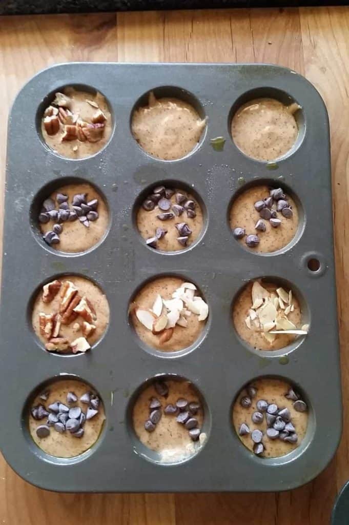 Easy blender gluten free mini muffins in a baking tin.
