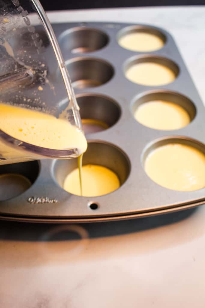 gluten free popovers batter pouring into pan