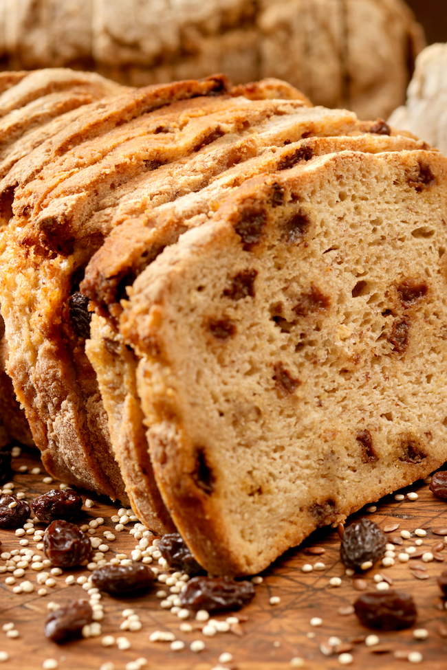 close up of Gluten Free Cinnamon Raisin Bread Machine Recipe