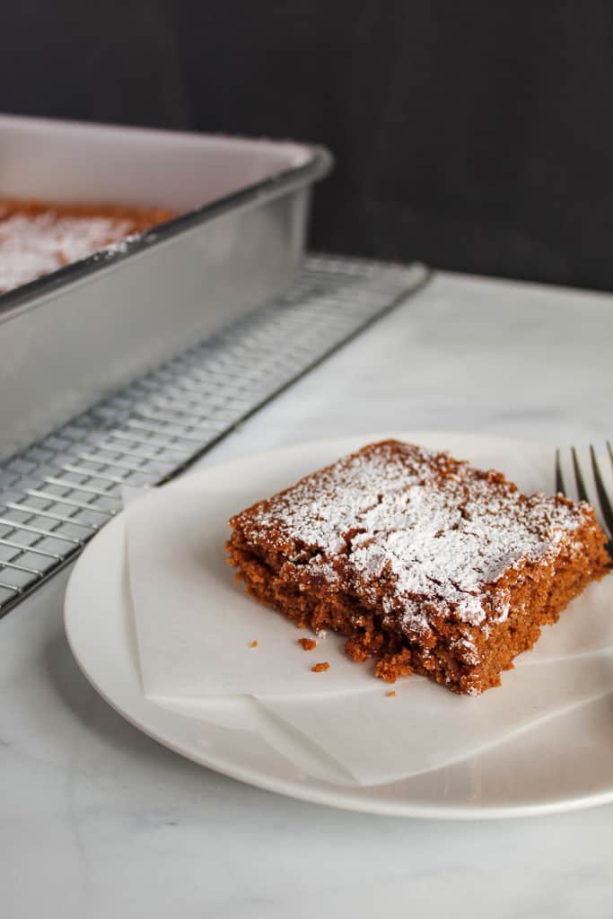 gluten free gingerbread sitting on a white plate