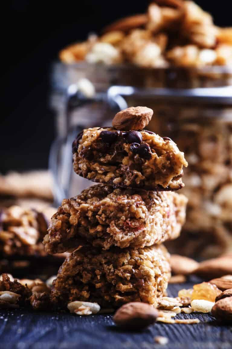side shot of stack of protein bars