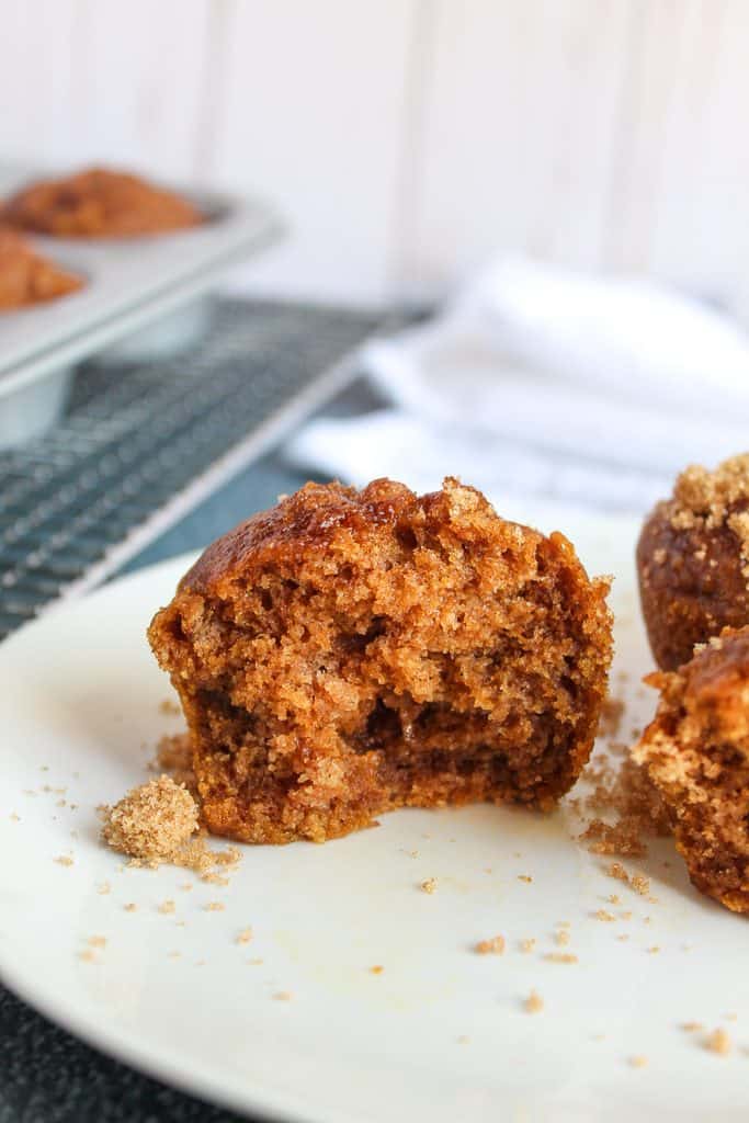 vegan pumpkin muffins on a white plate.