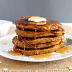 stack of glutn free pumpkin pancakes on a plate