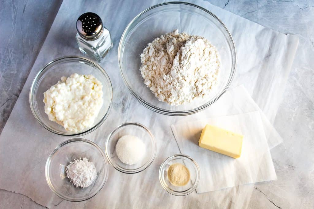 Ingredients for gluten free crescent rolls sitting on the countertop