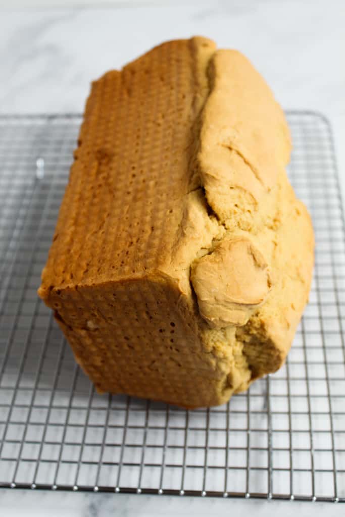 gluten free sandwich bread cooling on a wire rack