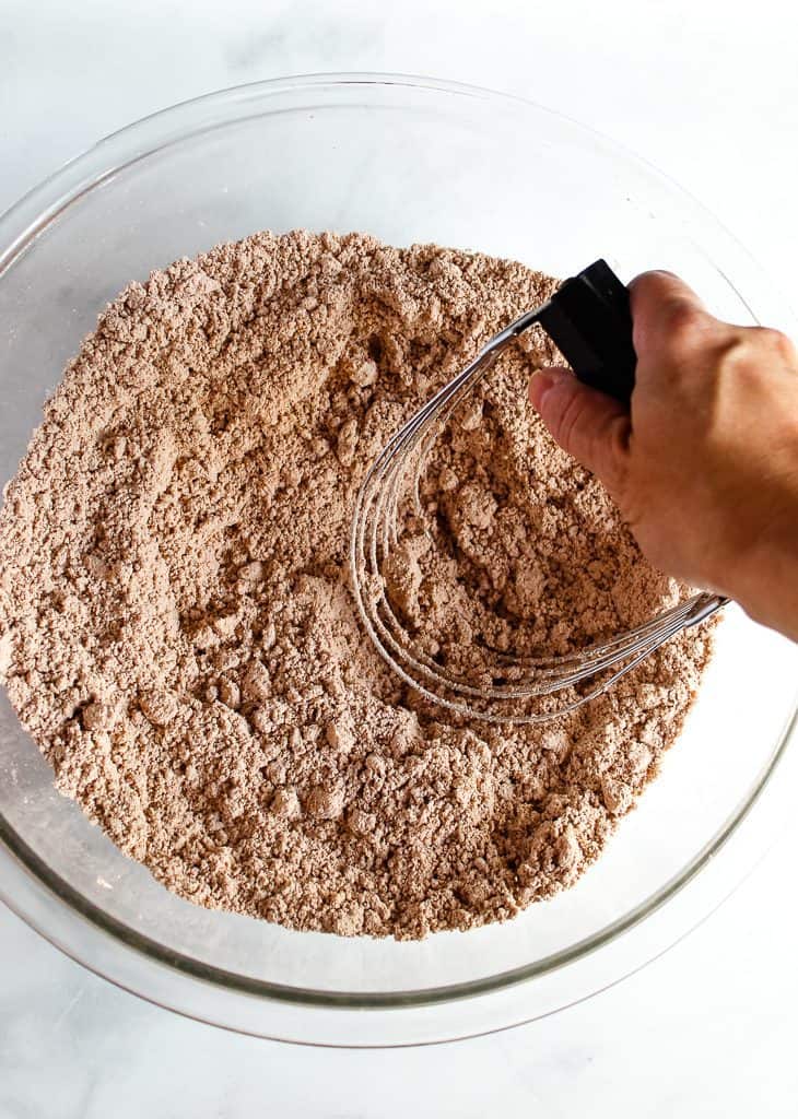 gluten free chocolate biscuit dry mix in a bowl.