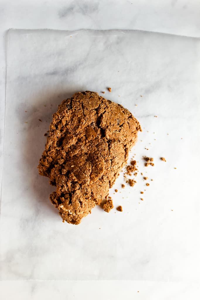 gluten free chocolate biscuits dough on a white counter.