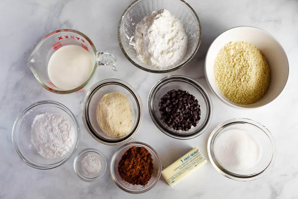 gluten free chocolate biscuits ingredients on a white counter