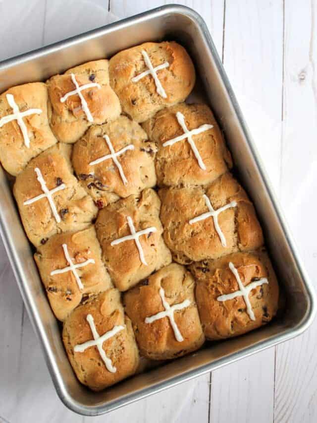 gluten-free hot cross buns in pan
