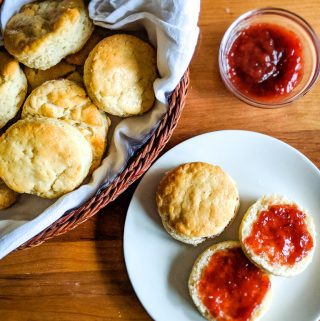 angel biscuits with jelly on a white plate