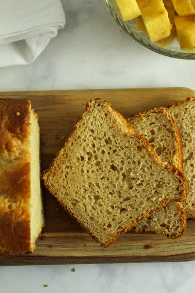 gluten free hawaiian bread slices on a cutting board