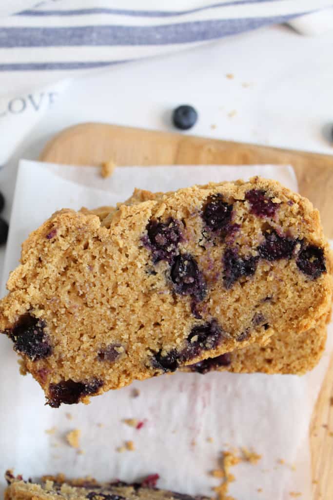 gluten free blueberry bread slices stacked