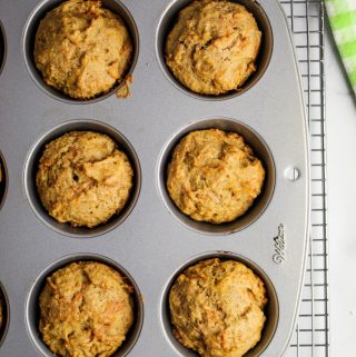 overhead shot of muffins baked in a tin