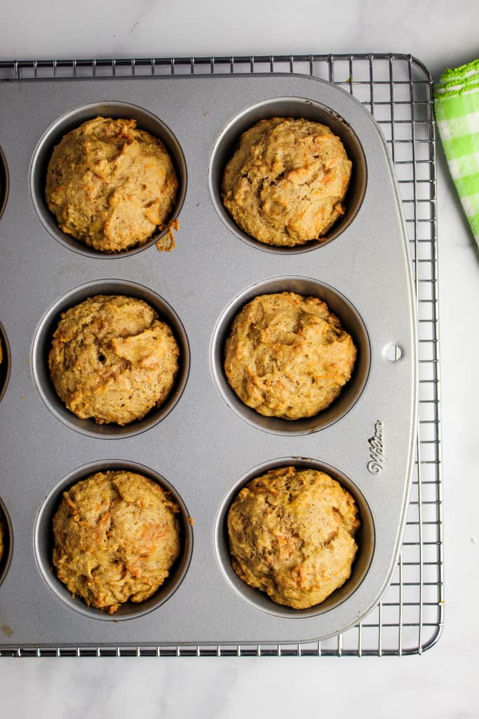 overhead shot of muffins baked in a tin